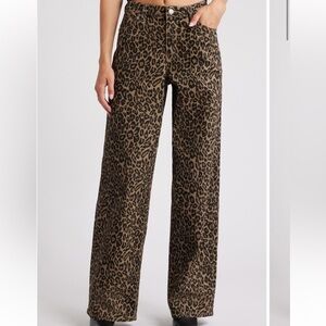 Wide Leg Leopard Print Pants - Brown